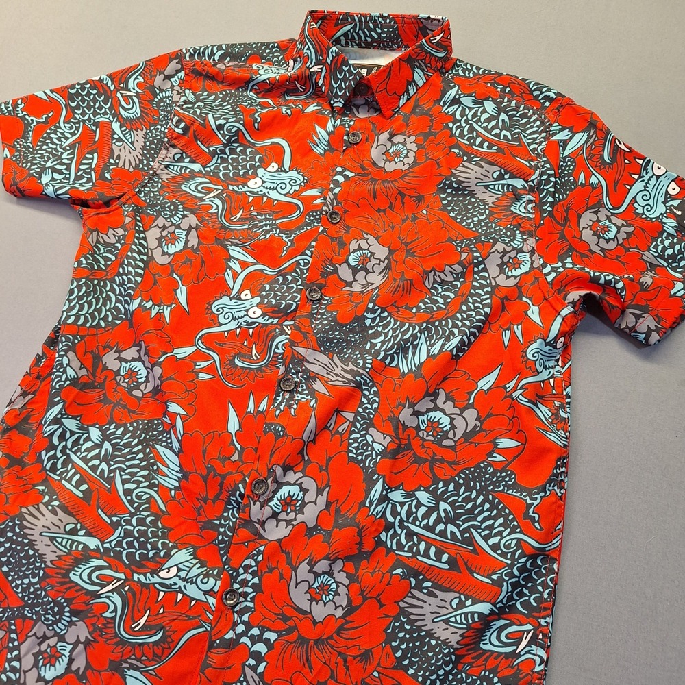 Sumo Brooklyn NY 2022 Limited Dragon Floral Button Down Shirt Mens Medium Red